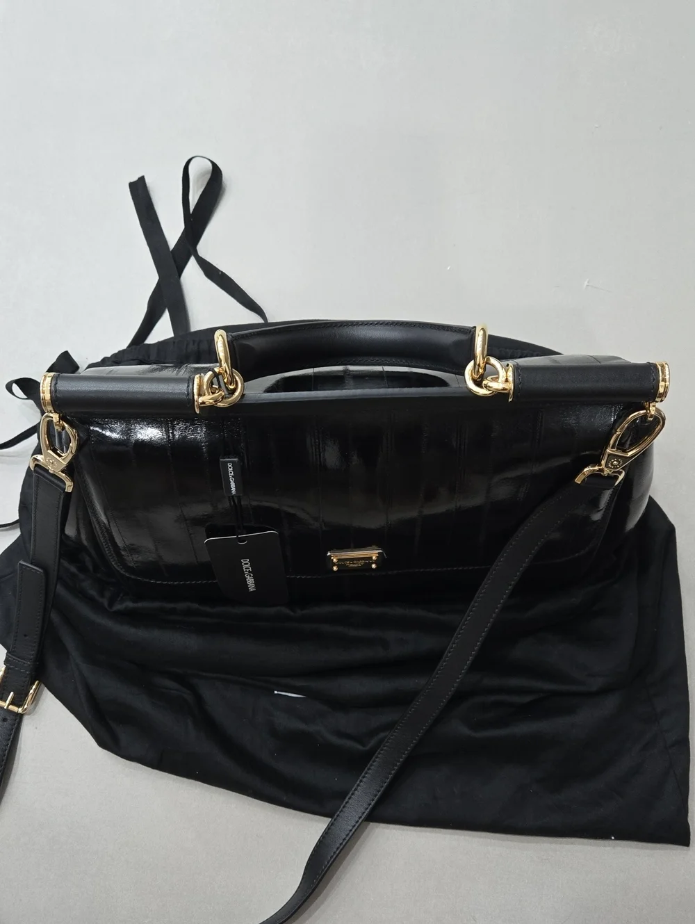 NWT! Dolce & Gabbana Miss Sicily Bag In Black Eel Leather & Leopard Interior-